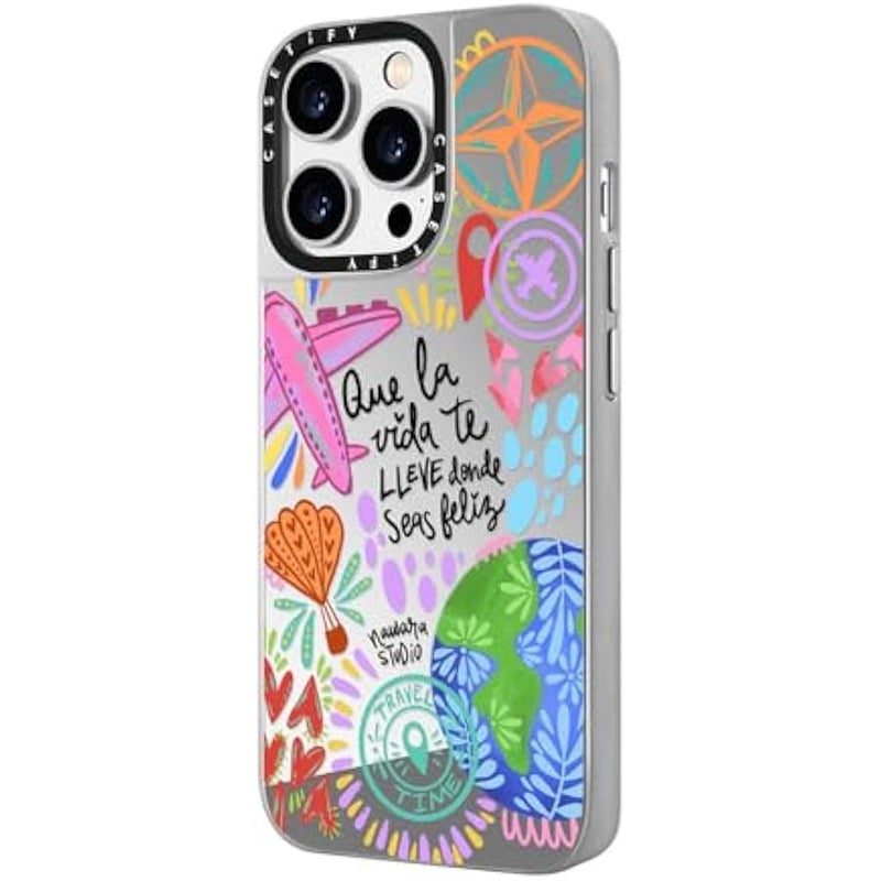 Casetify Mirror Case for iPhone 14 Pro Compatible with Magsafe - Ser Feliz - Silver on Silver - Image 5