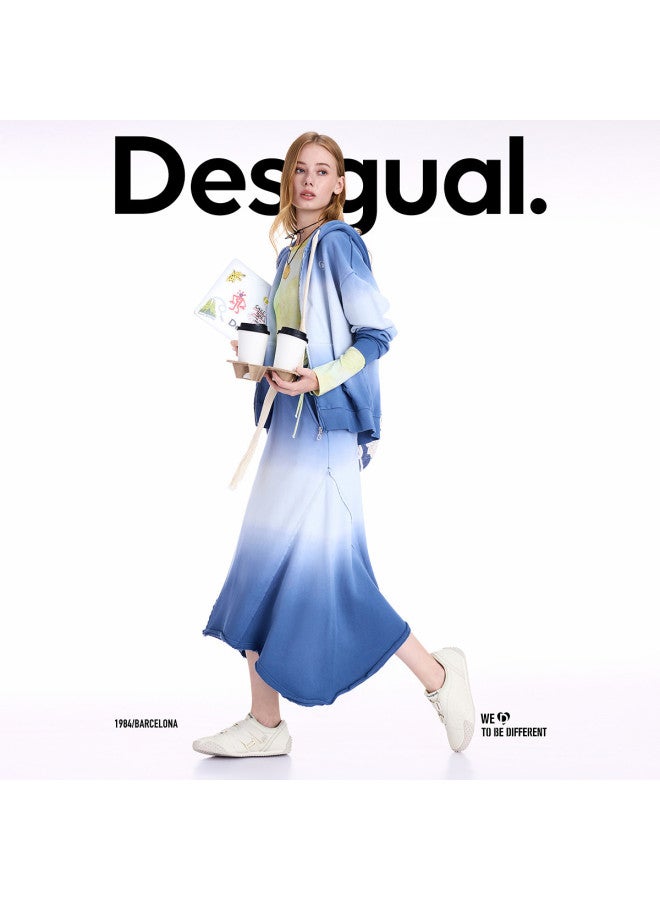 DESIGUAL 25 Fall/Winter New Arrival Dip-Dyed Gradient Blue Frayed Hem Split Skirt - Image 4