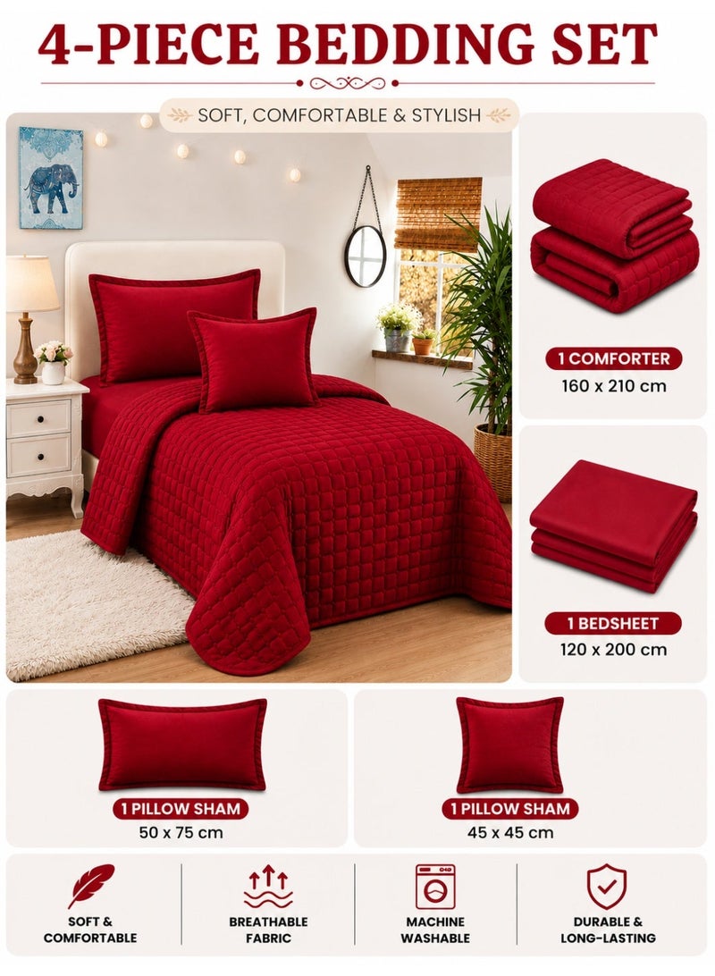 سليب نايت طقم لحاف سليب نايت 4 قطع مقاس مفرد 160 × 210 سم طقم سرير قابل للانعكاس مزدوج   بلون سادة لجميع الفصول - Image 2