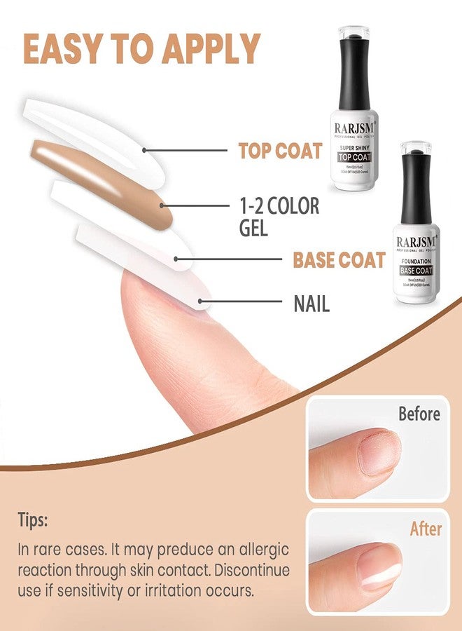 RARJSM Base and Top Coat Clear Shine Glossy Mirror Long Lasting Nail Art Gel Polish 15ml Big Capacity Soak Off 2pcs Set LED UV Curing Requires for Home Salon DIY Nail Manicure - Image 5