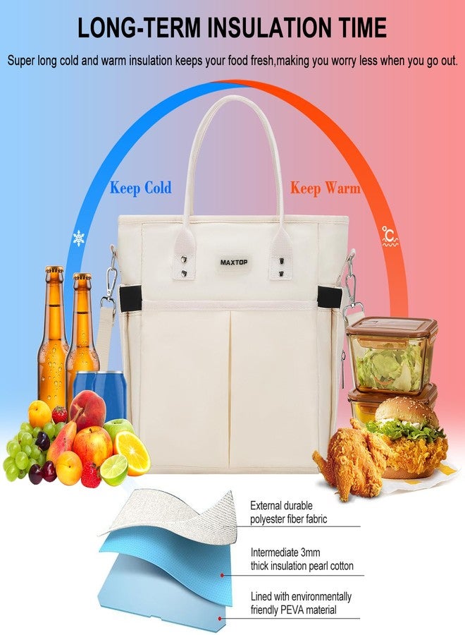 MAXTOP Lunch Bag Women for Work Insulated Thermal Lunch Box with Wide-Open Pocket Reusable Leakproof Cooler Bags with Removable Shoulder Strap for Teacher Nurse Office Picnic Travel Beige - Image 3