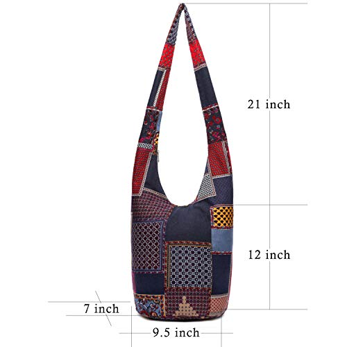 Coton Pose Women Shoulder Handbags Fashion canvas Hippie Crossbody Bags Bohemian Animal Prints Hobo Bags (Blue-Red) - Image 4