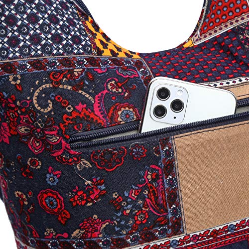 Coton Pose Women Shoulder Handbags Fashion canvas Hippie Crossbody Bags Bohemian Animal Prints Hobo Bags (Blue-Red) - Image 5