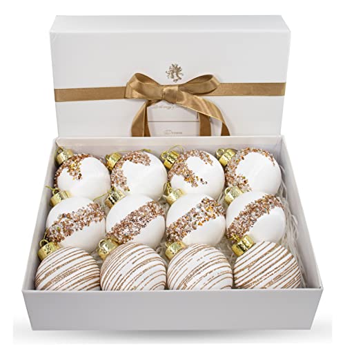 12 Pcs Satin Christmas Balls Silk Christmas Tree Hanging Ornaments Christma Luxury Home Decorations for Xmas Tree Wreath Garland Holiday Wedding Party Decoration White
