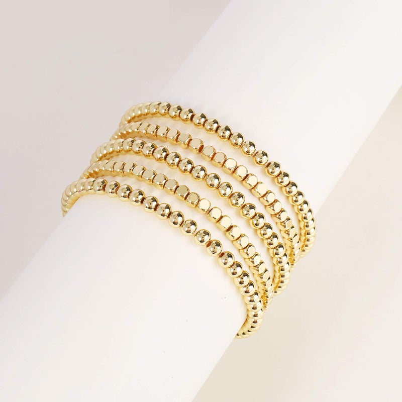Badu Gold Bead Bracelet for Women 14K Gold Plated Bead Ball Bracelet Stretchable Elastic Hypoallergenic Bohemian Stackable Bracelet - Image 3