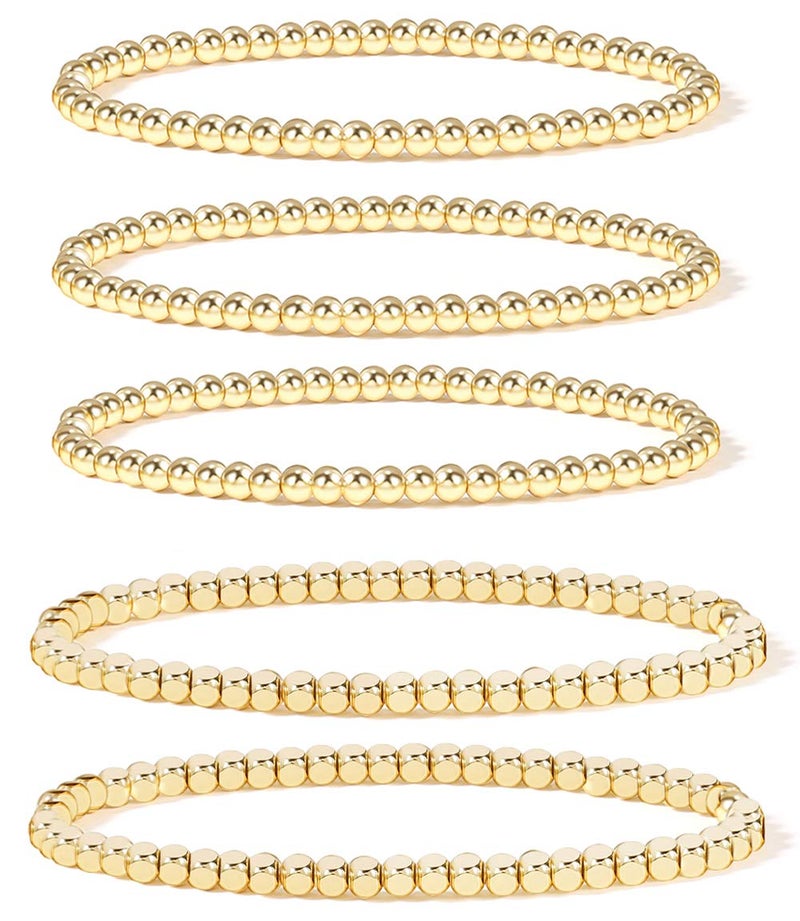 Badu Gold Bead Bracelet for Women 14K Gold Plated Bead Ball Bracelet Stretchable Elastic Hypoallergenic Bohemian Stackable Bracelet - Image 1