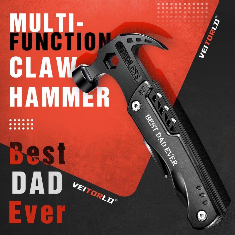 VEITORLD Dad Gifts for Christmas, Gifts for Dad Who Wants Nothing, Stocking Stuffers for Dad Men, Best Dad Ever Gifts from Daughter Son Kids, All in One Survival Tools Hammer Multitool, Cool Gadgets - Image 2
