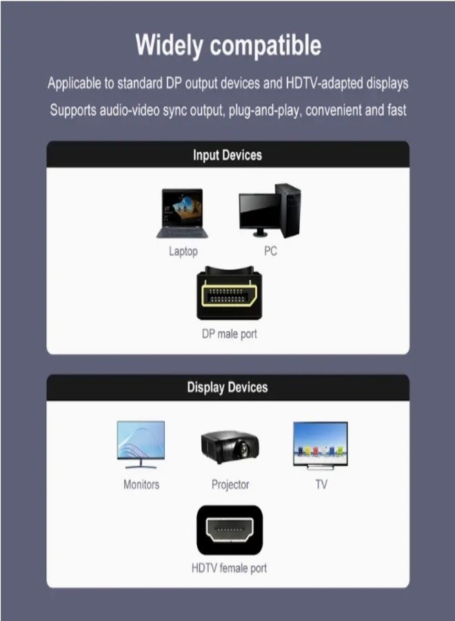 .محول من DisplayPort إلى HDMI، DP إلى HDMI (ذكر إلى أنثى) لأجهزة الكمبيوتر المكتبية والمحمولة المزودة بمنفذ DisplayPort، توصيل بالشاشات، إعداد المكتب المنزلي، تكوين شاشات متعددة، محول أنيق، تصميم مض - Image 4