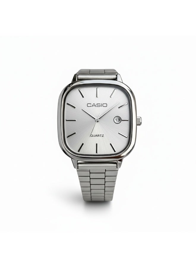 كاسيو ساعة كاسيو رجالي كوارتز أنالوج بسوار ستانلس ستيل، إطار مربع مع عرض التاريخ – فضي - Image 1