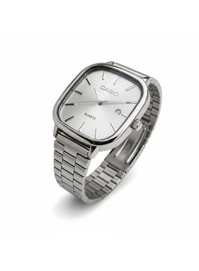 كاسيو ساعة كاسيو رجالي كوارتز أنالوج بسوار ستانلس ستيل، إطار مربع مع عرض التاريخ – فضي - Image 2