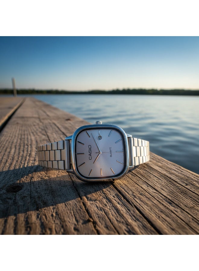 كاسيو ساعة كاسيو رجالي كوارتز أنالوج بسوار ستانلس ستيل، إطار مربع مع عرض التاريخ – فضي - Image 3