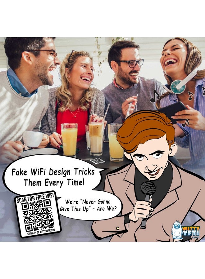 Witty Yeti Ad-Free, Realistic 2x2IN Fake WiFi Rick Roll QR Code Stickers 25 Pack. Best Bulk Practical Joke Novelty Set for April Fools. Trick Friends and Family with Hilarious Vinyl Decal Meme Prank - Image 2