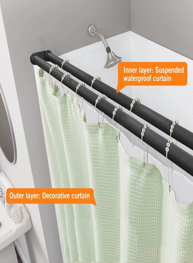 Pragmatist Double Shower Curtain Rod 27-90 Inches Wall Mounted Double Shower Curtain Rod Adjustable Curtain Rod for Bathroom Laundry Room Room Divider Kitchen, Black - Image 2
