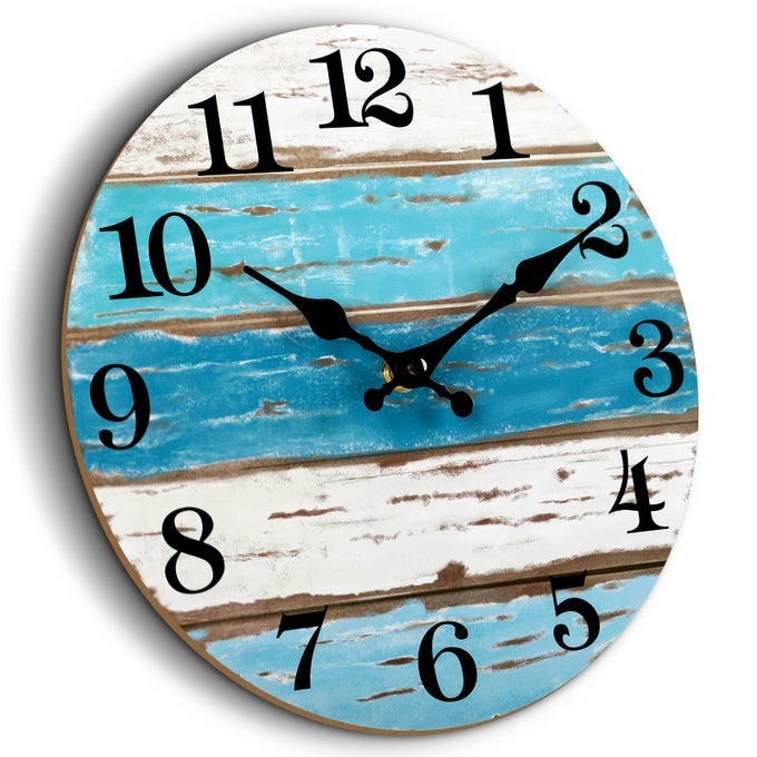 WALL CLOCK BEACH DECOR 12 INCH COASTAL NAUTICAL OCEAN CLOCKS FOR LIVING ROOM SILENT NON TICKING WALL CLOCKS BATTERY OPERATED DECORATIVE FOR KITCHENBEDROOMBATHROOMHOMEBLUE
