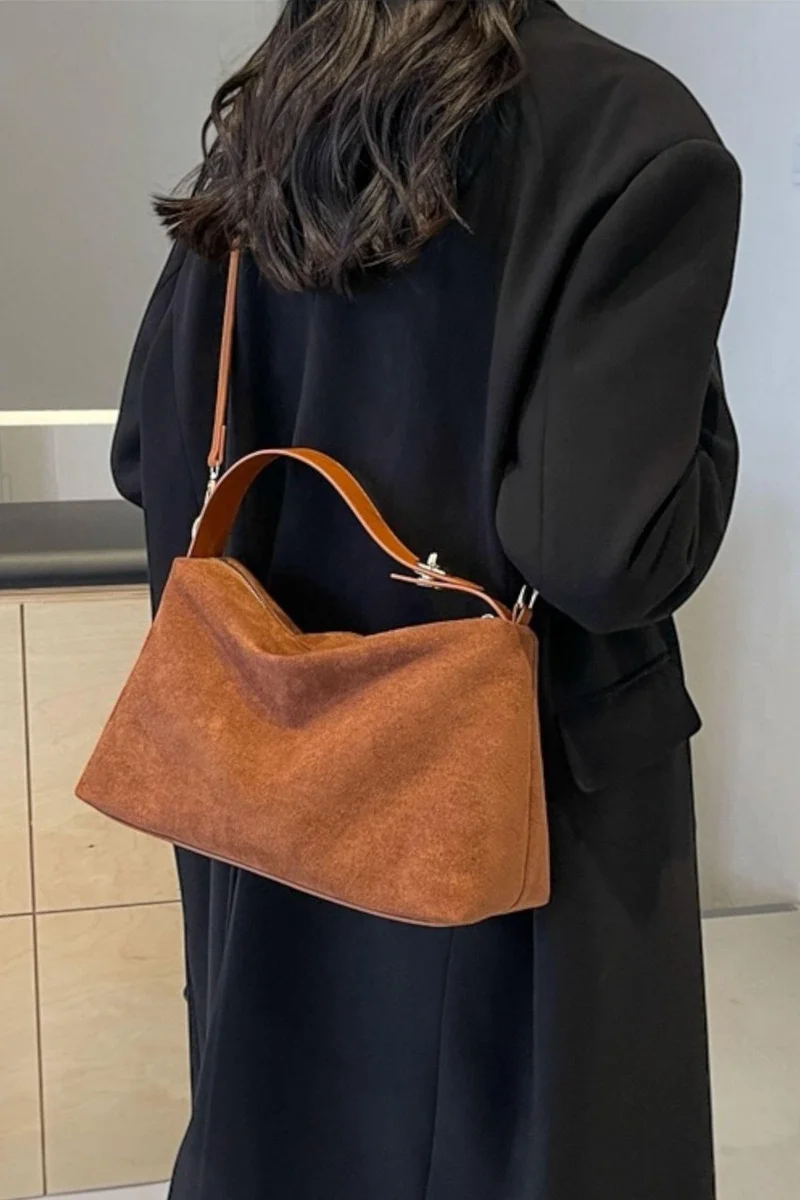 باهلس Imported Tan Suede Hand and Shoulder Bag