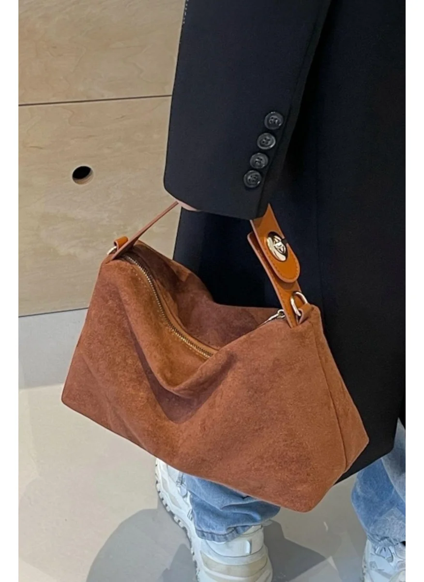 باهلس Imported Tan Suede Hand and Shoulder Bag