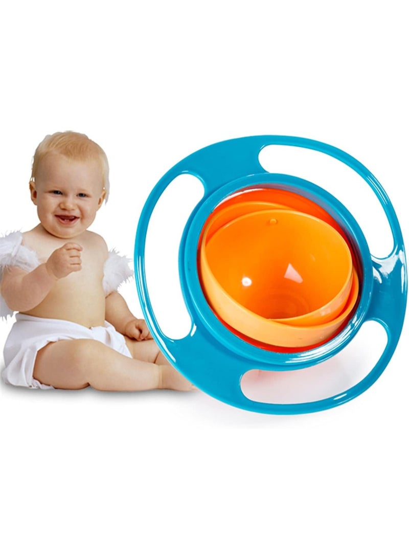 طبق أطفال مضاد للانسكاب 360 درجة – وعاء سناكس دوّار بتقنية الجيروسكوب، آمن خالٍ من BPA، بمقابض سهلة وإمكانية الغسيل في غسالة الصحون – للتدريب على الطعام، أزرق/برتقالي – 1 قطعة - Image 1