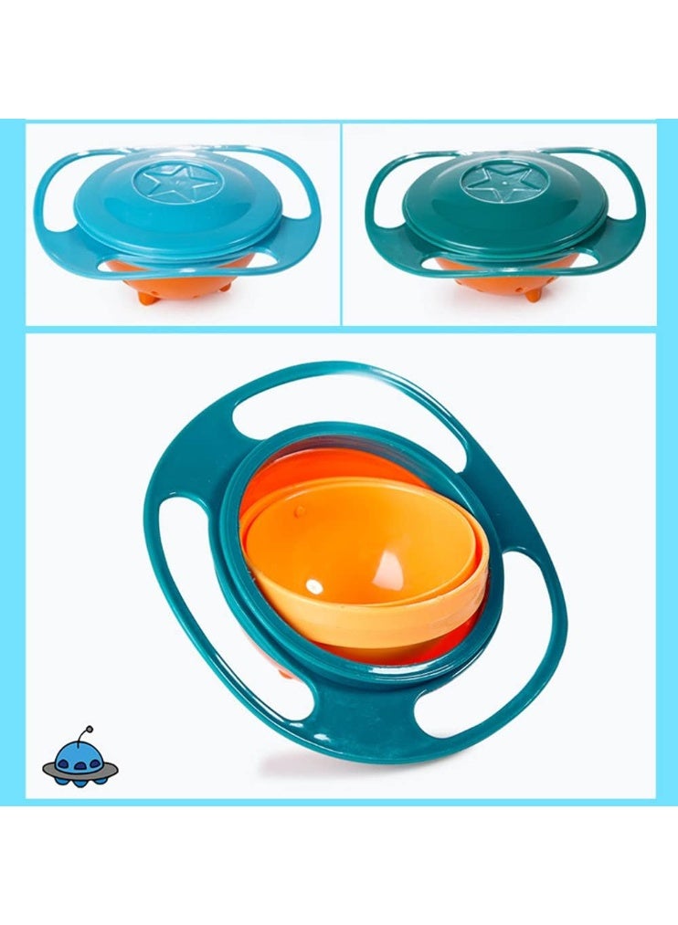 طبق أطفال مضاد للانسكاب 360 درجة – وعاء سناكس دوّار بتقنية الجيروسكوب، آمن خالٍ من BPA، بمقابض سهلة وإمكانية الغسيل في غسالة الصحون – للتدريب على الطعام، أزرق/برتقالي – 1 قطعة - Image 3