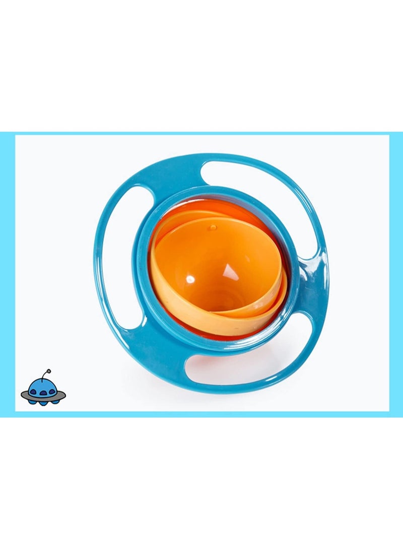 طبق أطفال مضاد للانسكاب 360 درجة – وعاء سناكس دوّار بتقنية الجيروسكوب، آمن خالٍ من BPA، بمقابض سهلة وإمكانية الغسيل في غسالة الصحون – للتدريب على الطعام، أزرق/برتقالي – 1 قطعة - Image 4