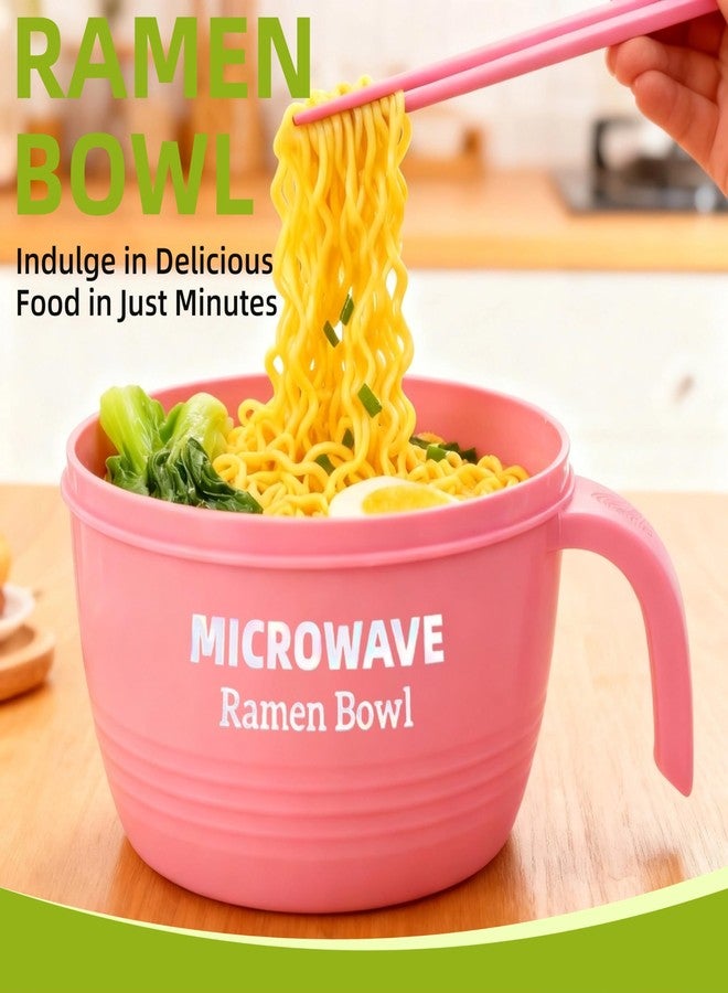 Layron Large Ramen Bowl Set, Ramen Noodle Bowls Microwavable 45 oz, Ramen Cooker, Microwave Pasta Cooker, Ramen Bowl Microwave Gift for College Boys Girls Male Female Dorm Room (pink) - Image 2