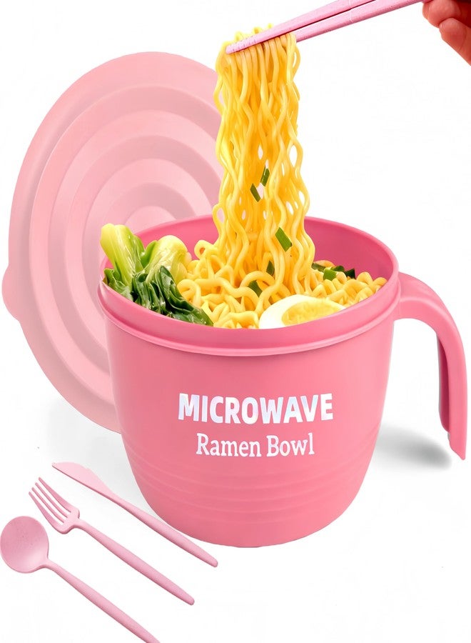 Layron Large Ramen Bowl Set, Ramen Noodle Bowls Microwavable 45 oz, Ramen Cooker, Microwave Pasta Cooker, Ramen Bowl Microwave Gift for College Boys Girls Male Female Dorm Room (pink) - Image 1
