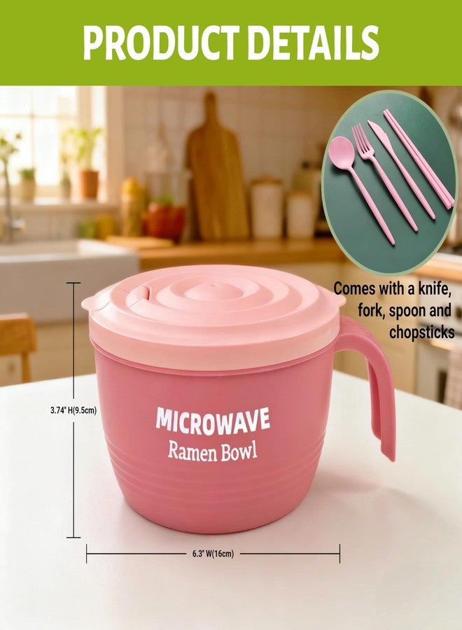 Layron Large Ramen Bowl Set, Ramen Noodle Bowls Microwavable 45 oz, Ramen Cooker, Microwave Pasta Cooker, Ramen Bowl Microwave Gift for College Boys Girls Male Female Dorm Room (pink) - Image 3