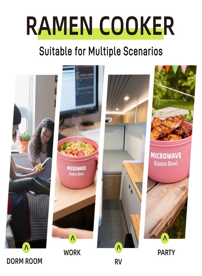 Layron Large Ramen Bowl Set, Ramen Noodle Bowls Microwavable 45 oz, Ramen Cooker, Microwave Pasta Cooker, Ramen Bowl Microwave Gift for College Boys Girls Male Female Dorm Room (pink) - Image 4