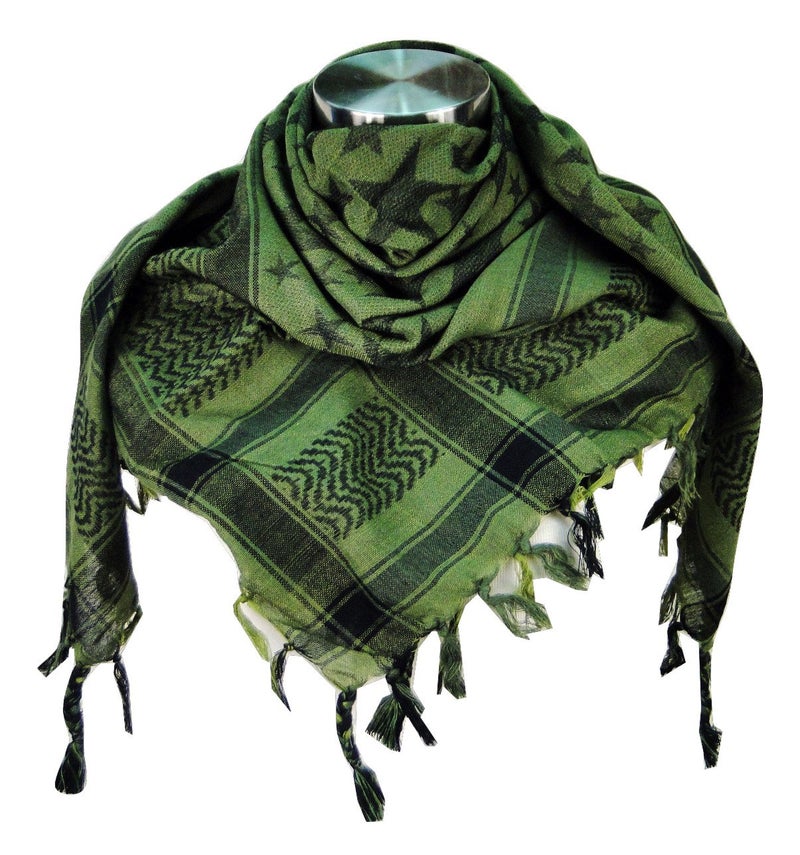 Tapp Collections Premium Star Pattern Shemagh Head Neck Scarf - Green/Black - Image 1