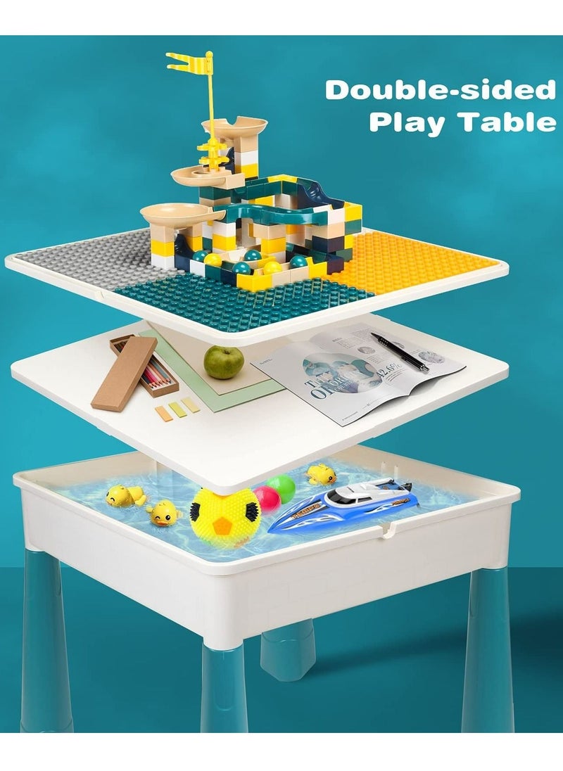 Arabest - 9 in 1 Multi Kids Activity Table Set, with 2 Chairs and 100pcs Large Size Blocks Compatible with Classic Blocks, Water Table, Sand Table and Building Blocks Table for Toddlers Activity - Image 1
