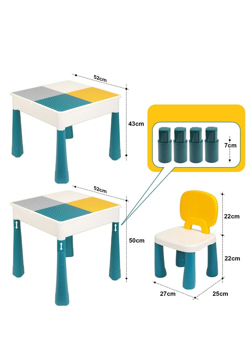 Arabest - 9 in 1 Multi Kids Activity Table Set, with 2 Chairs and 100pcs Large Size Blocks Compatible with Classic Blocks, Water Table, Sand Table and Building Blocks Table for Toddlers Activity - Image 1