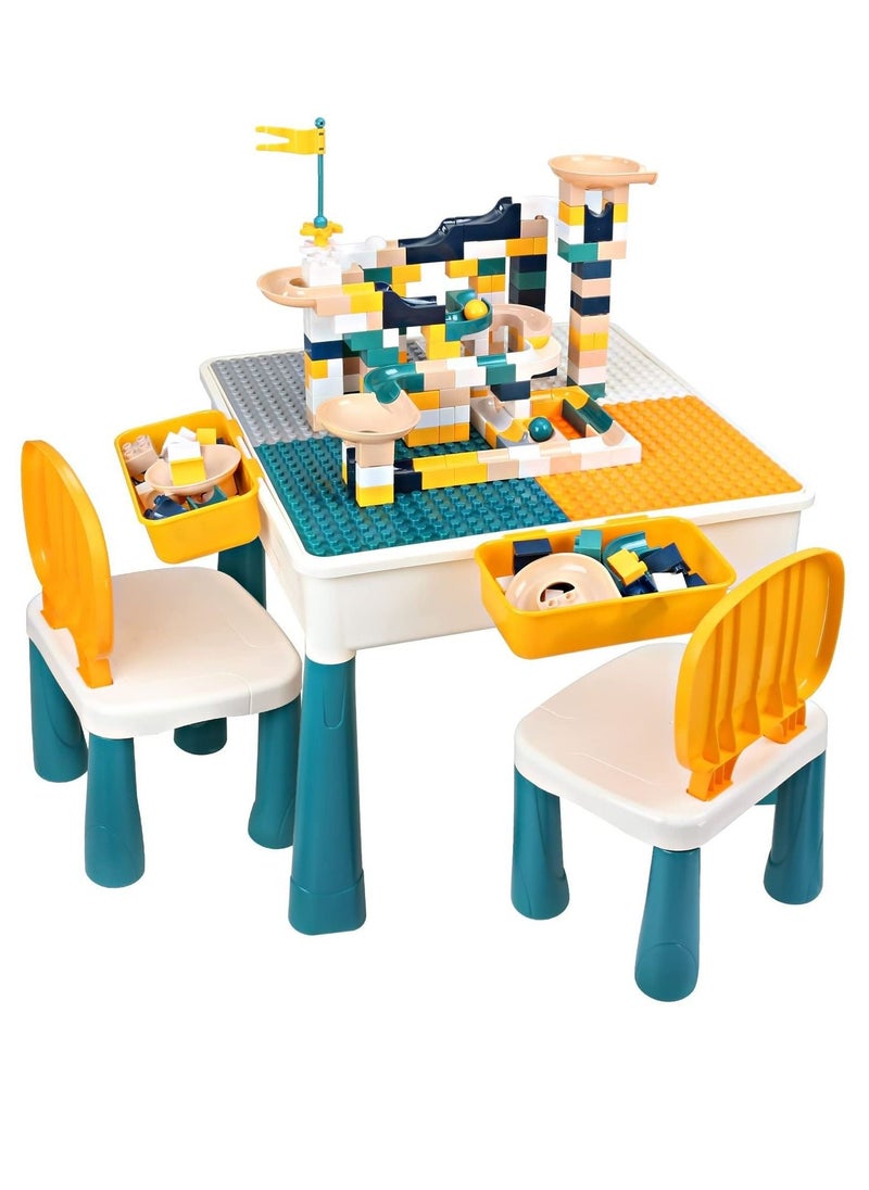 Arabest - 9 in 1 Multi Kids Activity Table Set, with 2 Chairs and 100pcs Large Size Blocks Compatible with Classic Blocks, Water Table, Sand Table and Building Blocks Table for Toddlers Activity - Image 1