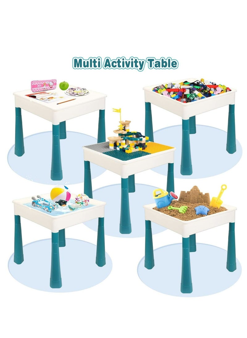 Arabest - 9 in 1 Multi Kids Activity Table Set, with 2 Chairs and 100pcs Large Size Blocks Compatible with Classic Blocks, Water Table, Sand Table and Building Blocks Table for Toddlers Activity - Image 1