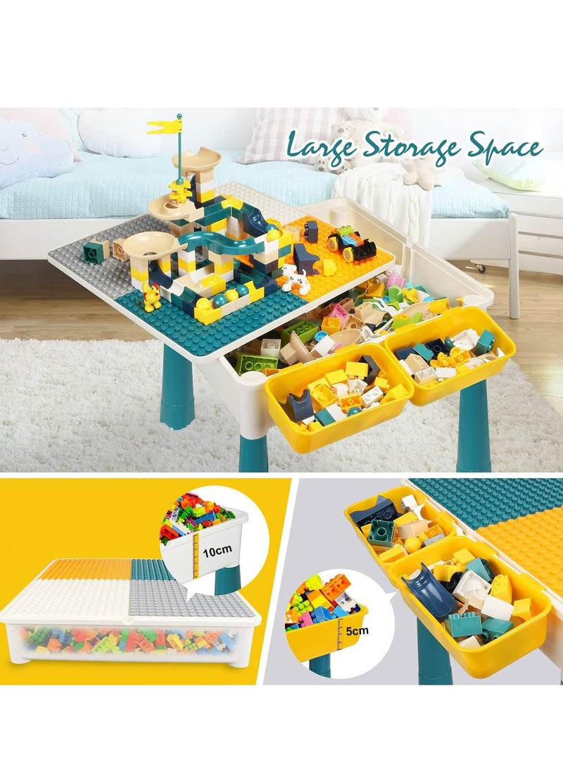 Arabest - 9 in 1 Multi Kids Activity Table Set, with 2 Chairs and 100pcs Large Size Blocks Compatible with Classic Blocks, Water Table, Sand Table and Building Blocks Table for Toddlers Activity - Image 1