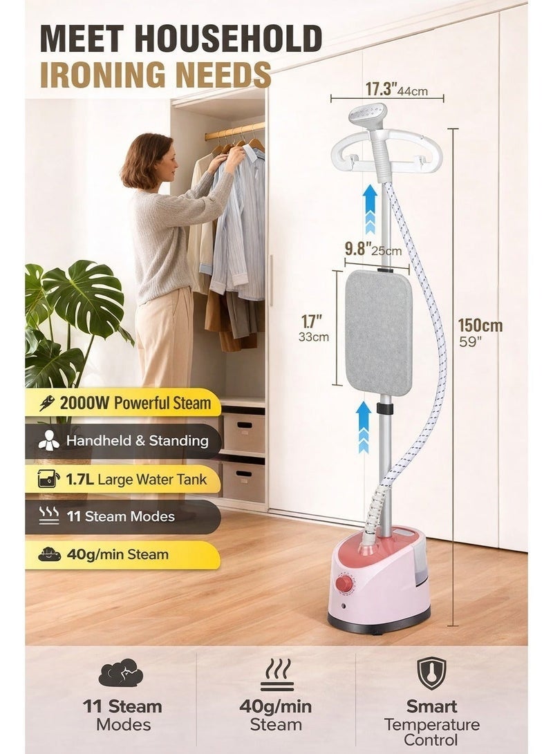 Arabest 2000W Vertical Clothes Garment Steamer, Height Adjustable Steamer Built-in Ironing Board, 40 Second Heating Time, Heat Insulated Steam Hose - Image 2