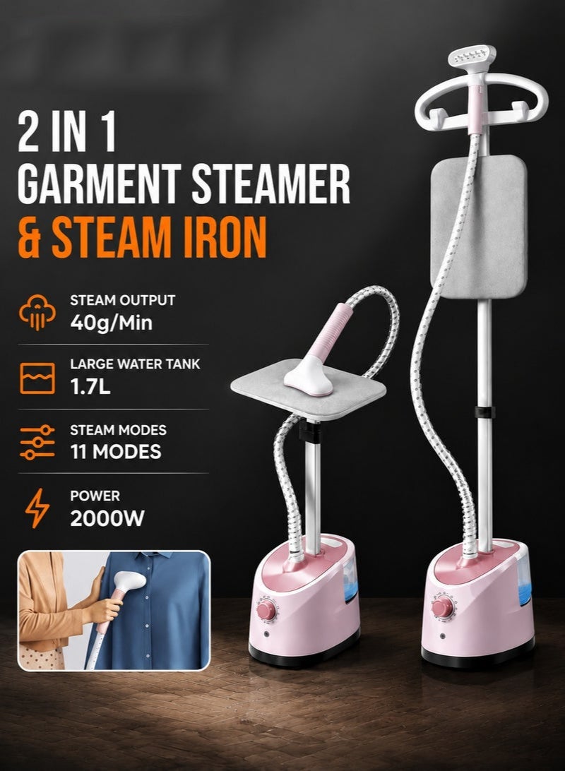 Arabest 2000W Vertical Clothes Garment Steamer, Height Adjustable Steamer Built-in Ironing Board, 40 Second Heating Time, Heat Insulated Steam Hose - Image 1