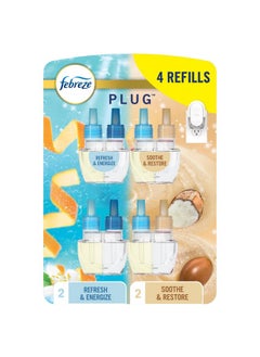 febreze Febreze Odor-Fighting Fade Defy PLUG Air Freshener, Refresh and Energize, Soothe and Restore, Pack of 4 (2 of Each), .79 fl. oz. Oil Refill  - Image 1