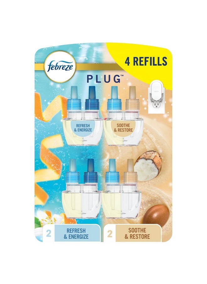 febreze Febreze Odor-Fighting Fade Defy PLUG Air Freshener, Refresh and Energize, Soothe and Restore, Pack of 4 (2 of Each), .79 fl. oz. Oil Refill  - Image 1