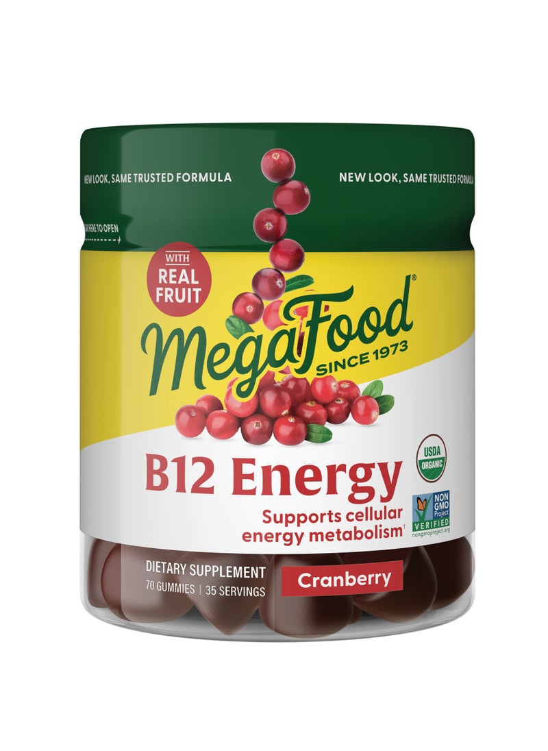 MegaFood MegaFood Vitamin B12 Energy SUPPORTS CELLULAR ENERGY METABOLISM, DIETARY SUPPLEMENT, 70 GUMMIES / 35 SERVINGS- CRABERRY  - Image 1