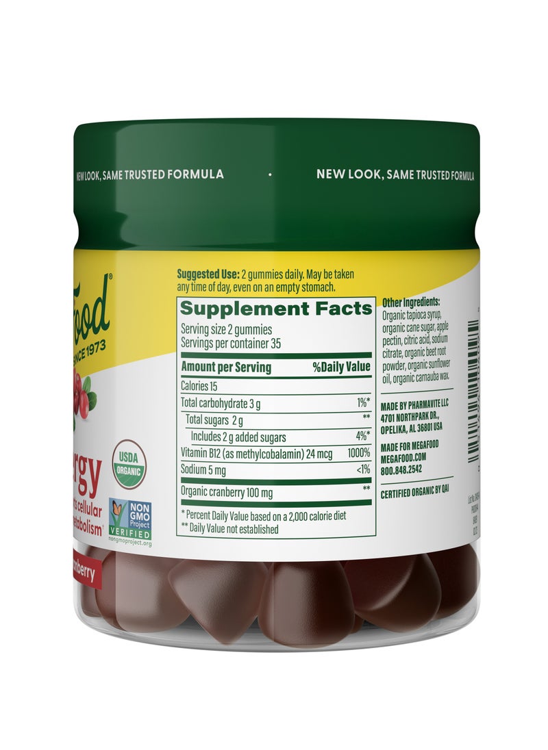 MegaFood MegaFood Vitamin B12 Energy SUPPORTS CELLULAR ENERGY METABOLISM, DIETARY SUPPLEMENT, 70 GUMMIES / 35 SERVINGS- CRABERRY  - Image 2