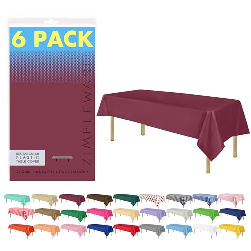 ZIMPLEWARE Premium Berry Plastic Table Cloth Disposable 6 Pk Plastic Tablecloths for Rectangle Tables 54in x 108in Party Table Cloths Disposable for 6ft to 8ft Rectangle Tables