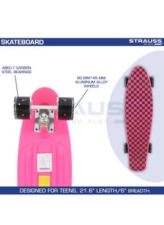 STRAUSS STRAUSS Cruiser Penny Skateboard, Anti-Skid Board with ABEC-7 High Precision Bearings, PU Light-Up Wheels, for Ages 8+ (22 X 6 Inch, Checkered Pink)  - Image 2