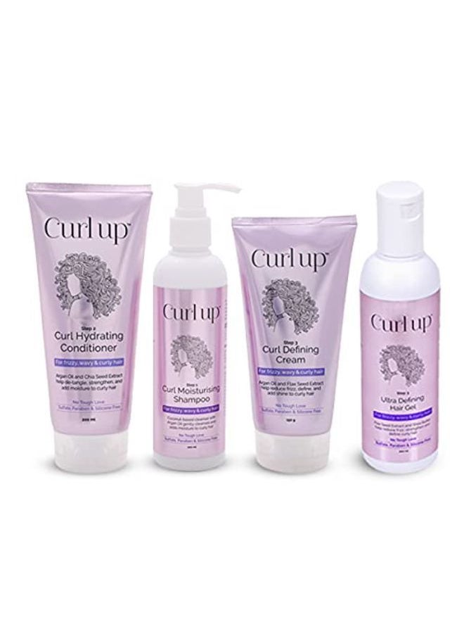 Curl Up Ultra Defining Bundle With Curly Hair Shampoo, Conditioner, Leave In Curl Cream & Hair Gel - For Dry Frizzy, Wavy & Curly Hair - Sulphate Paraben And Silicone Free (Combo Of 4)  - Image 1