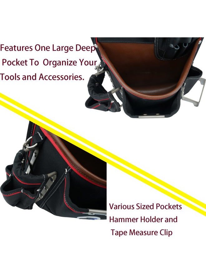 Zeluga 20-539 Professional Heavy Duty Tool Pouch with Hammer Holder & Tape Clip | 1680D Ballistic Nylon + Genuine Leather | Belt Loop & Hand Carry - Image 4