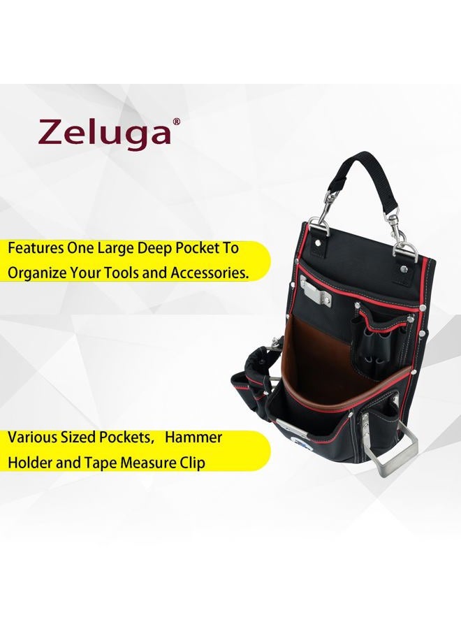 Zeluga 20-539 Professional Heavy Duty Tool Pouch with Hammer Holder & Tape Clip | 1680D Ballistic Nylon + Genuine Leather | Belt Loop & Hand Carry - Image 5
