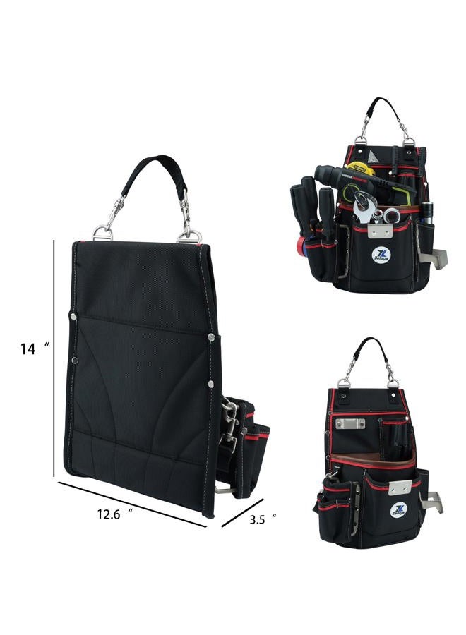 Zeluga 20-539 Professional Heavy Duty Tool Pouch with Hammer Holder & Tape Clip | 1680D Ballistic Nylon + Genuine Leather | Belt Loop & Hand Carry - Image 3