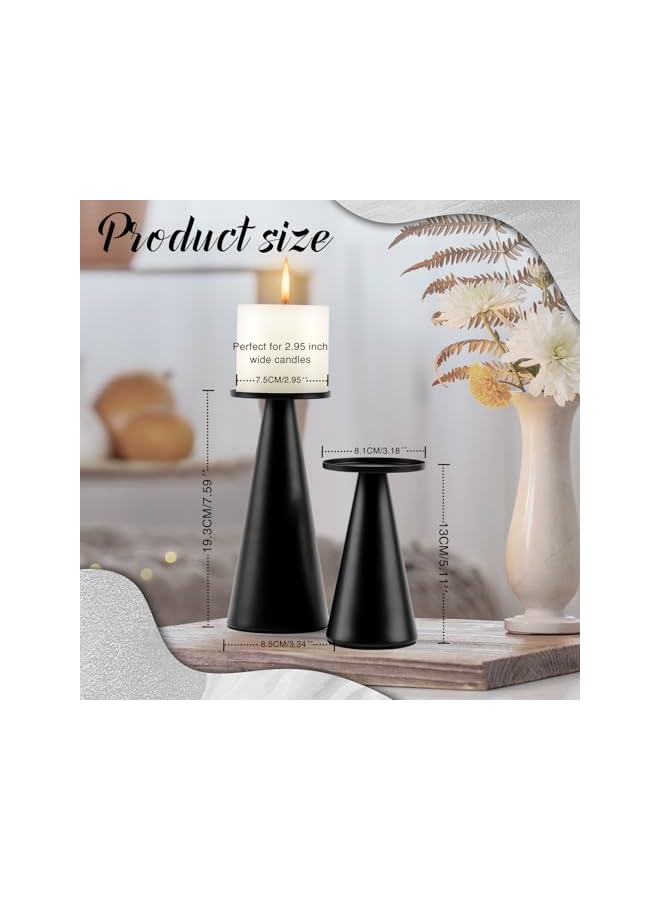 The Bros Black Metal Pillar Candle Holder Set of 2,Modern Iron Pillar Candle Stand for Table Centerpiece Wedding Dinning Home Decor Gift - Image 2