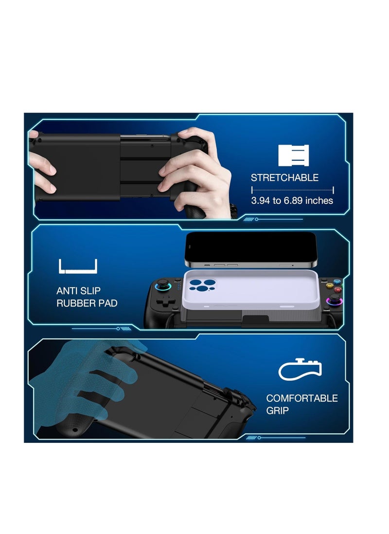 Mobile Game Controller for iPhone and Android with RGB Light, Wireless Phone Controller with Phone Case Support Turn Your iPhone into a Gaming Console Play PS Remote Play, Xbox Cloud and More