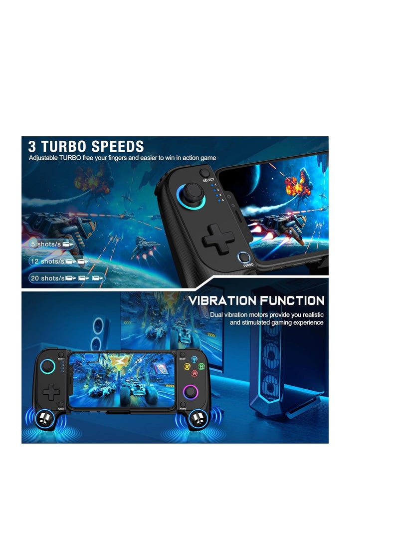 Mobile Game Controller for iPhone and Android with RGB Light, Wireless Phone Controller with Phone Case Support Turn Your iPhone into a Gaming Console Play PS Remote Play, Xbox Cloud and More