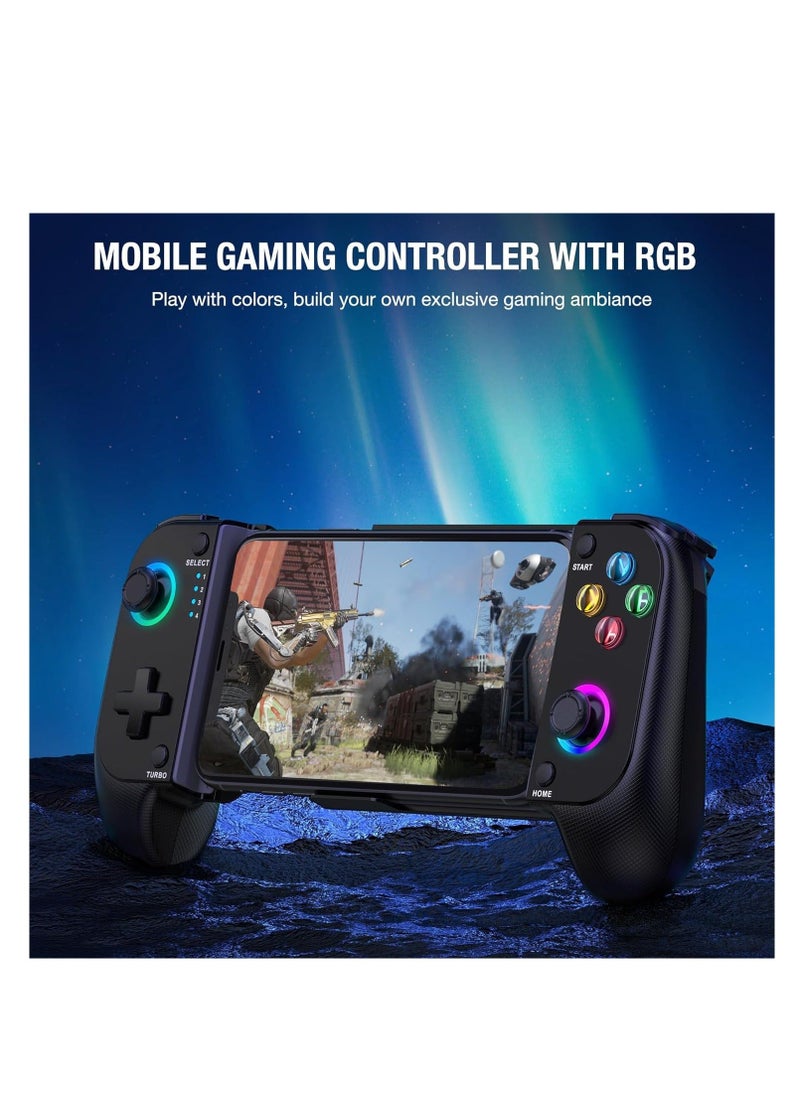 Mobile Game Controller for iPhone and Android with RGB Light, Wireless Phone Controller with Phone Case Support Turn Your iPhone into a Gaming Console Play PS Remote Play, Xbox Cloud and More