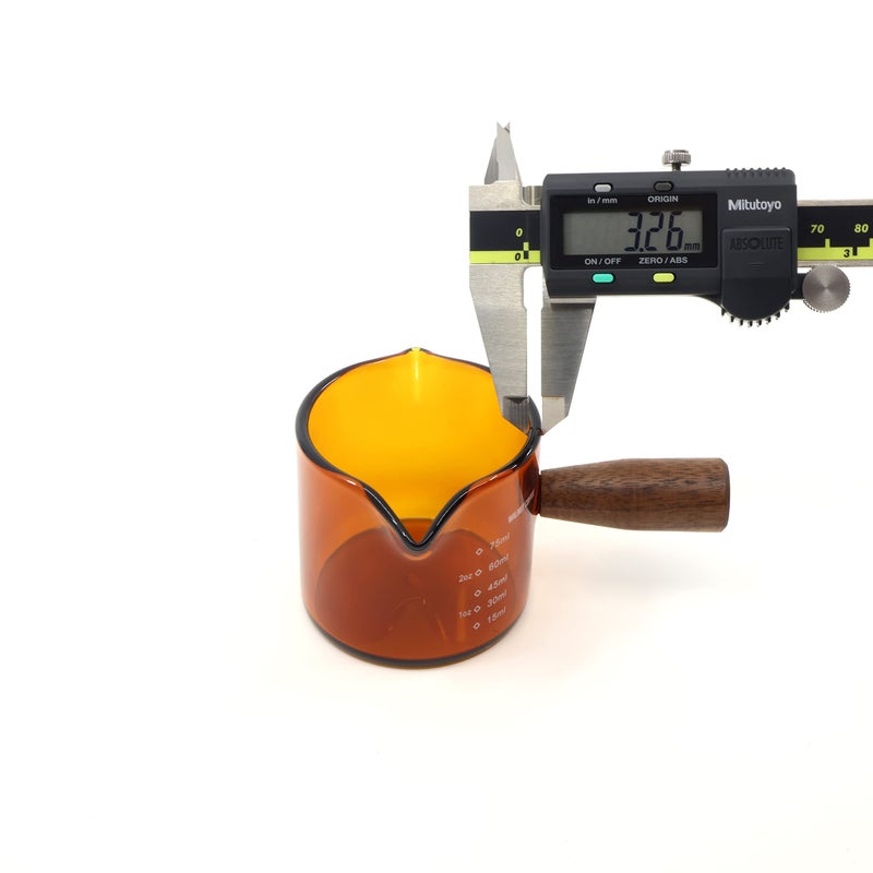 WALNUT COFFEE Amber 3.5oz Espresso Shot Glass Double Spouts with American Walnut Handle, Double Spout Glass Measuring Cup, Milk Frothing Pitcher - Image 4